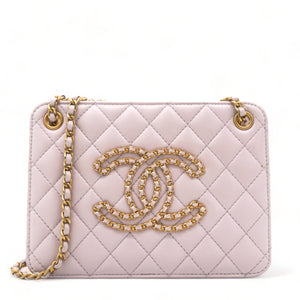 Calfskin Quilted Small CC Chain Accordion Tote Lilac Purple