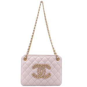 Calfskin Quilted Small CC Chain Accordion Tote Lilac Purple