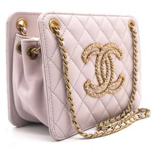 Calfskin Quilted Small CC Chain Accordion Tote Lilac Purple