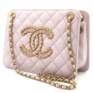 Calfskin Quilted Small CC Chain Accordion Tote Lilac Purple