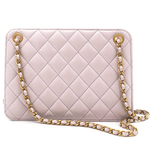 Calfskin Quilted Small CC Chain Accordion Tote Lilac Purple