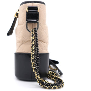 Aged Calfskin Quilted Medium Gabrielle Hobo Beige Black