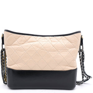 Aged Calfskin Quilted Medium Gabrielle Hobo Beige Black