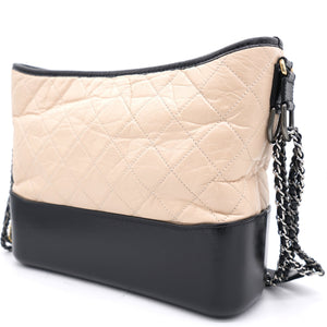 Aged Calfskin Quilted Medium Gabrielle Hobo Beige Black