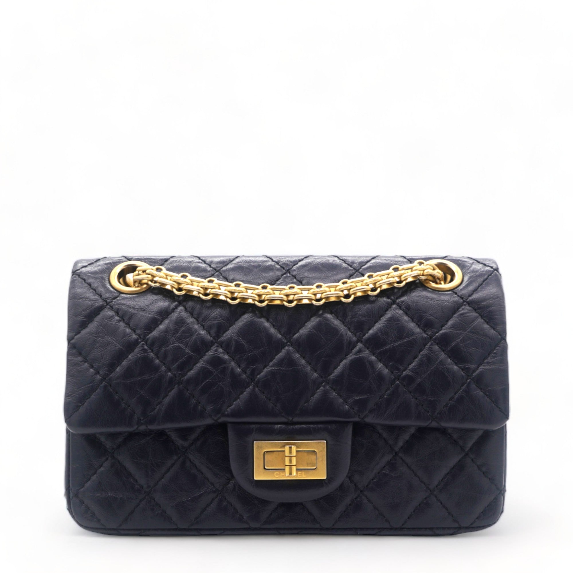 Navy Quilted Crinkled Leather Mini Reissue 2.55 Flap Bag