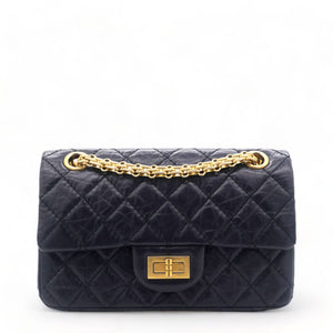 Navy Quilted Crinkled Leather Mini Reissue 2.55 Flap Bag