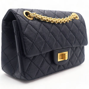 Navy Quilted Crinkled Leather Mini Reissue 2.55 Flap Bag