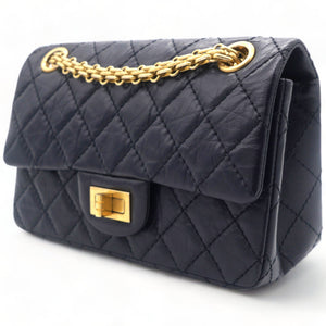 Navy Quilted Crinkled Leather Mini Reissue 2.55 Flap Bag
