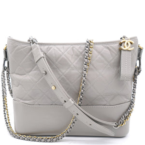 Grey Quilted Aged Calfskin Leather Gabrielle Hobo Bag
