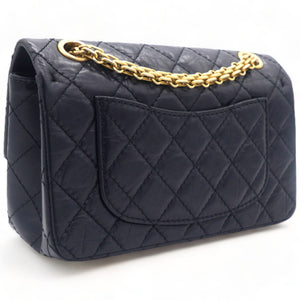 Navy Quilted Crinkled Leather Mini Reissue 2.55 Flap Bag