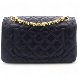 Navy Quilted Crinkled Leather Mini Reissue 2.55 Flap Bag