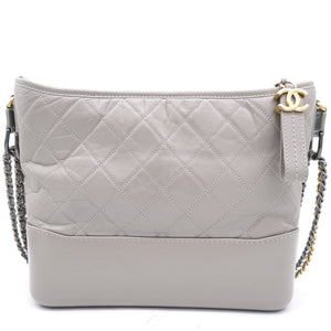 Grey Quilted Aged Calfskin Leather Gabrielle Hobo Bag