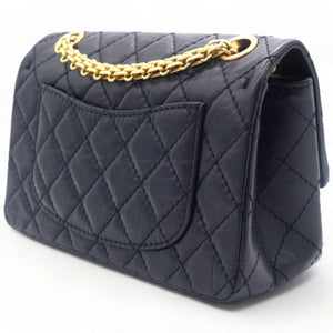 Navy Quilted Crinkled Leather Mini Reissue 2.55 Flap Bag
