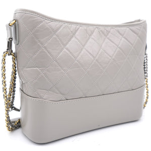 Grey Quilted Aged Calfskin Leather Gabrielle Hobo Bag