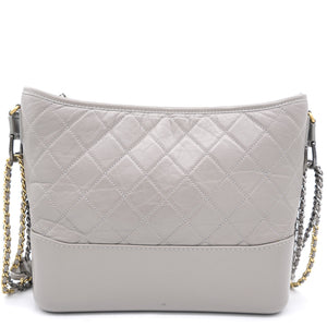 Grey Quilted Aged Calfskin Leather Gabrielle Hobo Bag