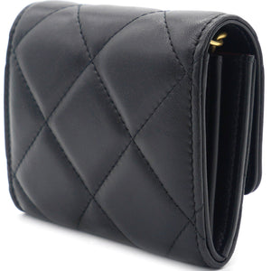 Black Quilted Lambskin Leather cc Enamel Card Holder with Chain