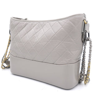 Grey Quilted Aged Calfskin Leather Gabrielle Hobo Bag