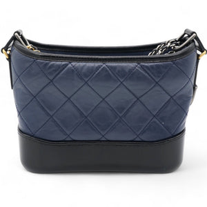 Aged Calfskin Quilted Small Gabrielle Hobo Navy Black