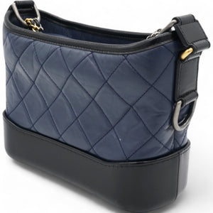 Aged Calfskin Quilted Small Gabrielle Hobo Navy Black