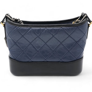 Aged Calfskin Quilted Small Gabrielle Hobo Navy Black