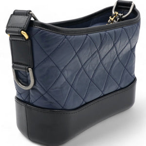 Aged Calfskin Quilted Small Gabrielle Hobo Navy Black