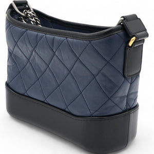 Aged Calfskin Quilted Small Gabrielle Hobo Navy Black