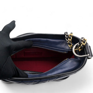 Aged Calfskin Quilted Small Gabrielle Hobo Navy Black