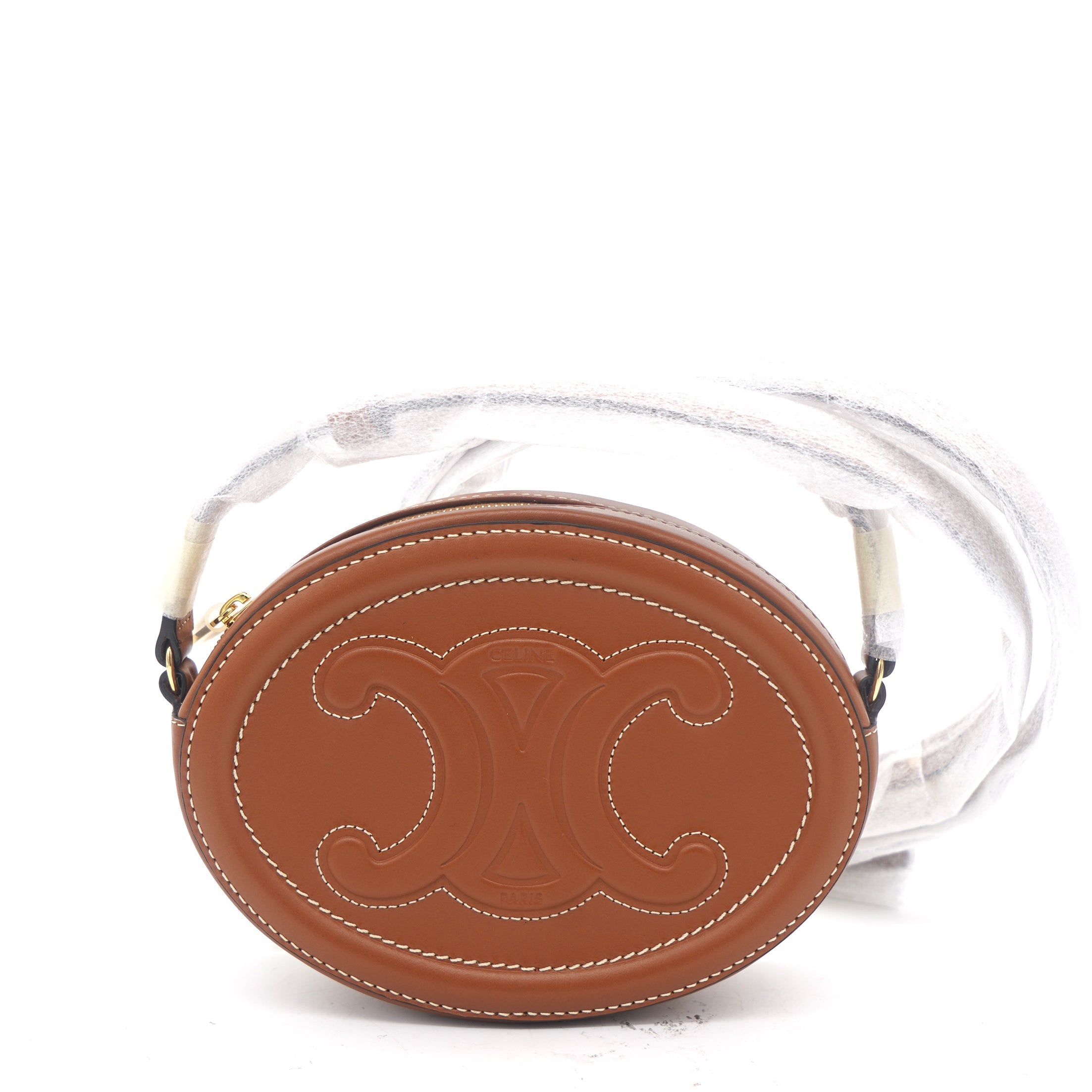 Smooth Calfskin Cuir Triomphe Oval Crossbody Purse Tan