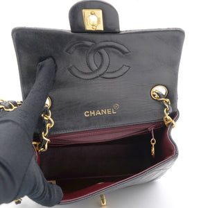 Vintage Black Quilted Leather Mini Square Classic Flap Bag