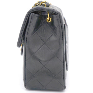 Vintage Black Quilted Leather Mini Square Classic Flap Bag