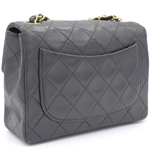 Vintage Black Quilted Leather Mini Square Classic Flap Bag