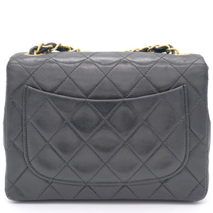 Vintage Black Quilted Leather Mini Square Classic Flap Bag