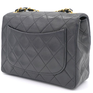 Vintage Black Quilted Leather Mini Square Classic Flap Bag