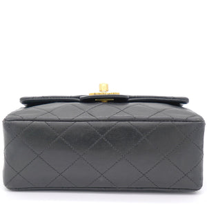 Vintage Black Quilted Leather Mini Square Classic Flap Bag