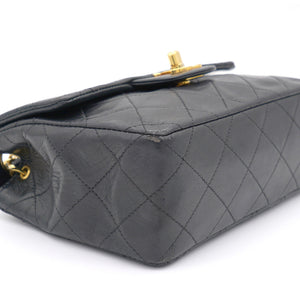 Vintage Black Quilted Leather Mini Square Classic Flap Bag