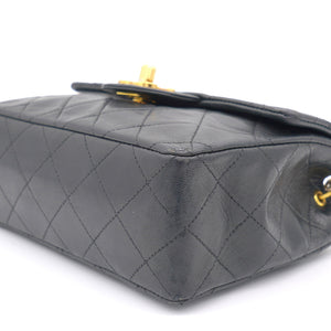 Vintage Black Quilted Leather Mini Square Classic Flap Bag