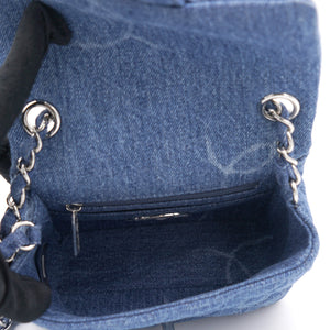 Blue Quilted Denim Mini Square Classic Flap Bag