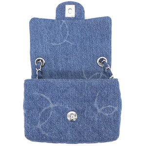 Blue Quilted Denim Mini Square Classic Flap Bag