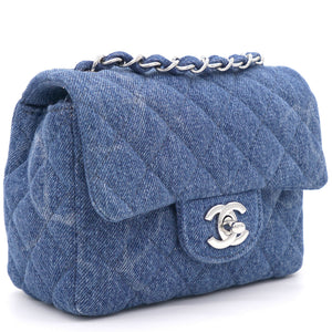 Blue Quilted Denim Mini Square Classic Flap Bag