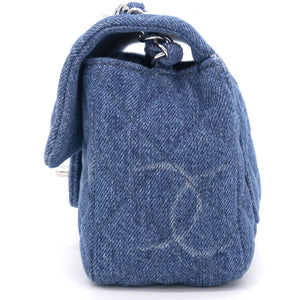 Blue Quilted Denim Mini Square Classic Flap Bag