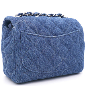 Blue Quilted Denim Mini Square Classic Flap Bag