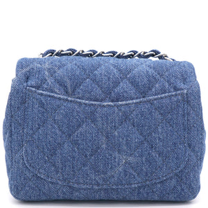 Blue Quilted Denim Mini Square Classic Flap Bag