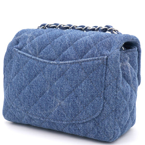 Blue Quilted Denim Mini Square Classic Flap Bag