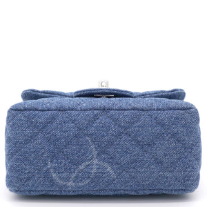 Blue Quilted Denim Mini Square Classic Flap Bag