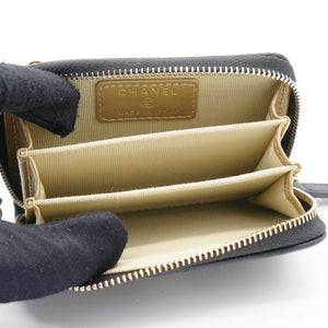 Black Lambskin Leather CC Zip Around Purse with Gold Ball Chain