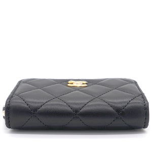 Black Lambskin Leather CC Zip Around Purse with Gold Ball Chain