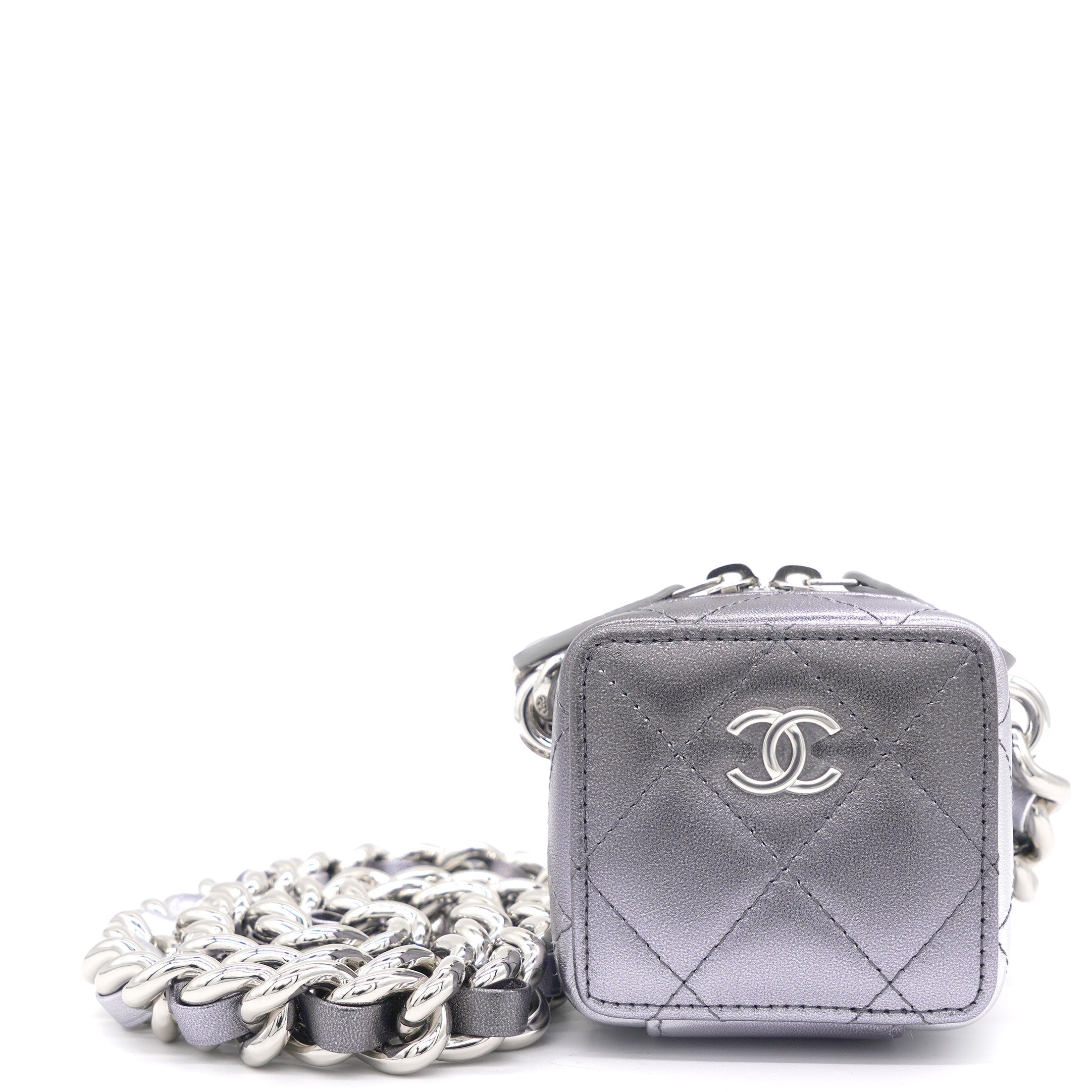 Gradient Metallic Silver and Purple Lambskin Clutch with Chain