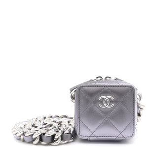 Gradient Metallic Silver and Purple Lambskin Clutch with Chain