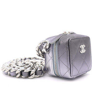 Gradient Metallic Silver and Purple Lambskin Clutch with Chain