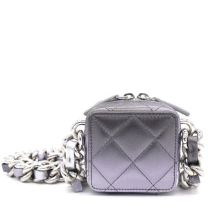 Gradient Metallic Silver and Purple Lambskin Clutch with Chain